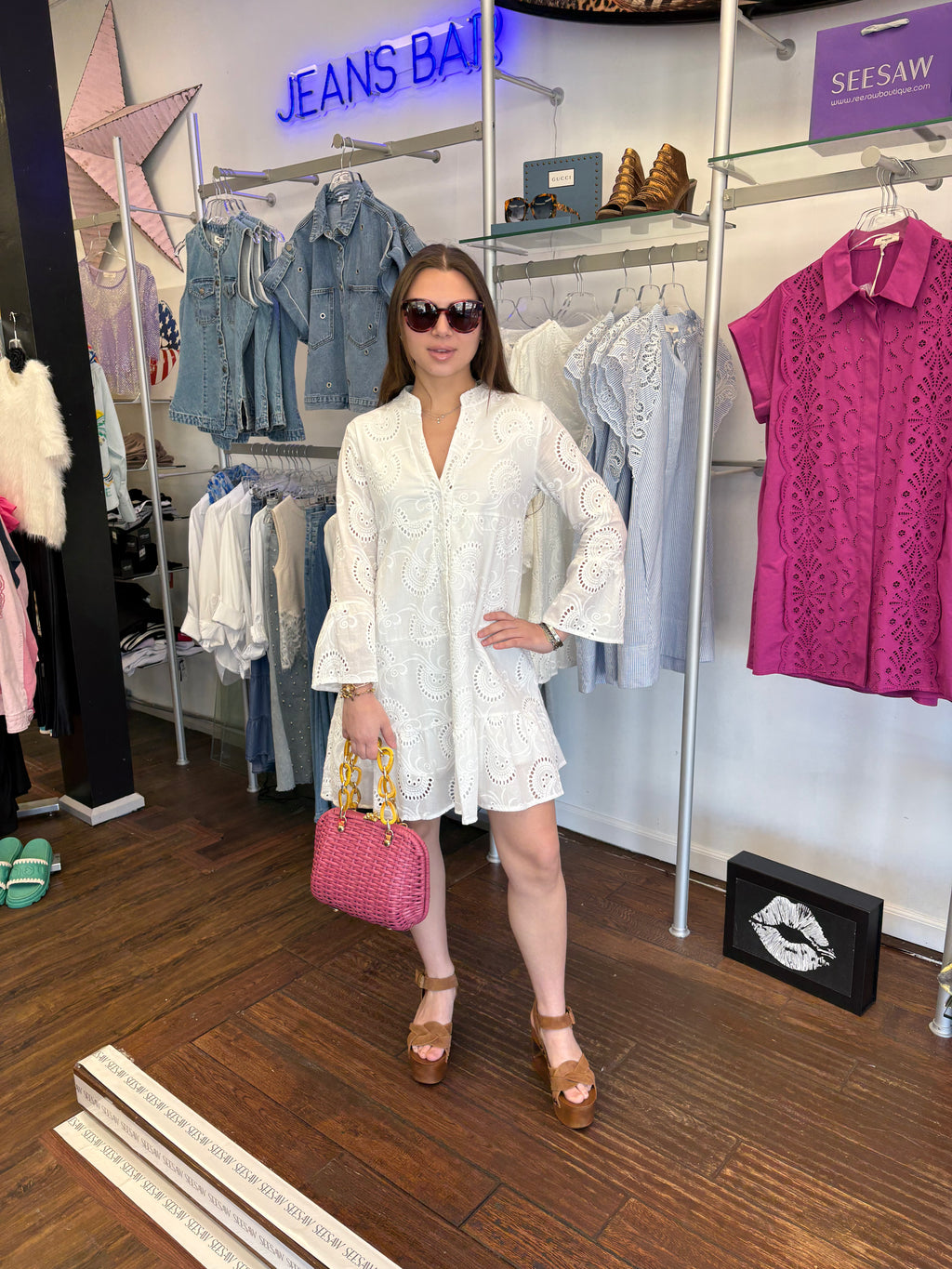 Spring White Eyelet Dress Outfit for Women