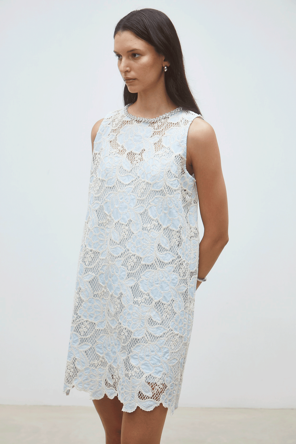 Suncoo SUNCOO Light Blue Lace Mini Dress | Bridal & Baby Shower Dress   SeeSaw Boutique