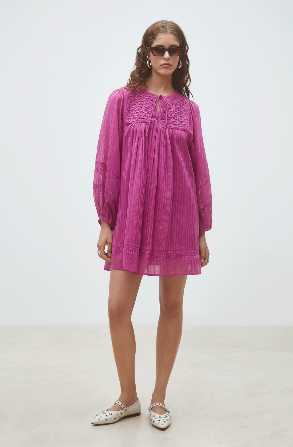 Suncoo Pink Cotton Mini Dress for Women Pink / T2