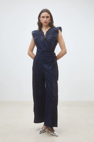 Navy Eyelet Wrap Top