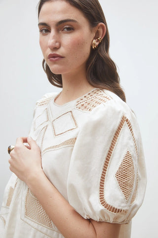 Beige Embroidered Mini Dress  | Short Summer Dress