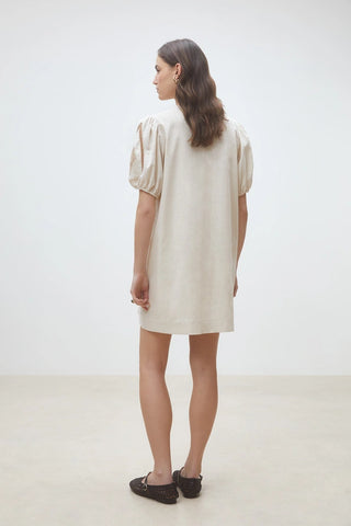 Beige Embroidered Mini Dress  | Short Summer Dress