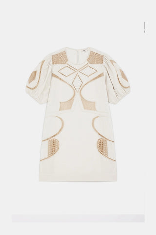 Beige Embroidered Mini Dress  | Short Summer Dress
