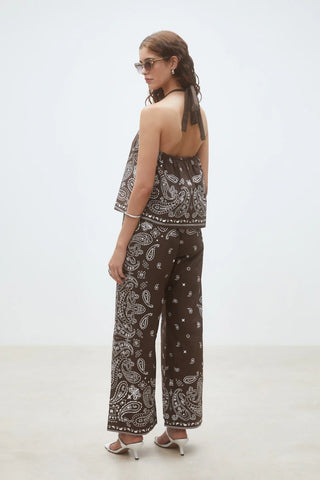 Brown Bandana Print Wide Leg Pants