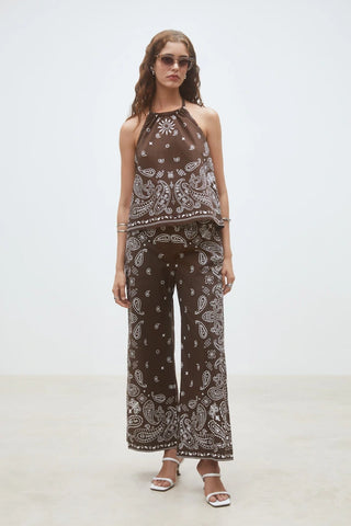 Brown Paisley Wide Leg Outfit Set