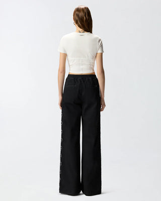 Cotton Wide Leg Trousers with Lace Side Band