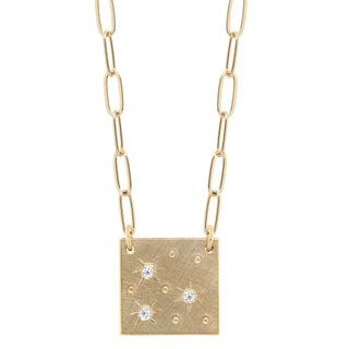 MORZ 14k Yellow Gold Diamond Square Charm Necklace with Starburst Detail