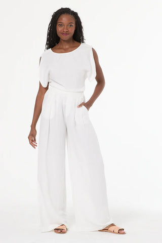 Linen Wide Leg Pull-On Pant with Elastic Waistband