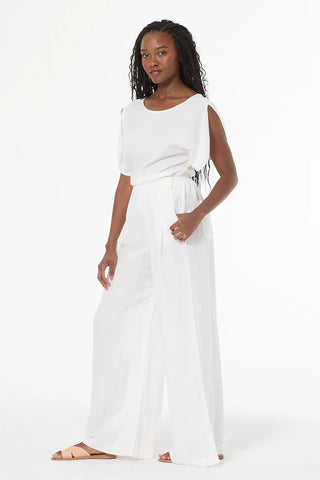 Linen Wide Leg Pull-On Pant with Elastic Waistband