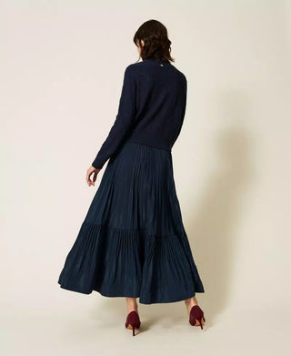 Long Pleated Taffeta Maxi Skirt