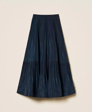 Long Pleated Taffeta Maxi Skirt