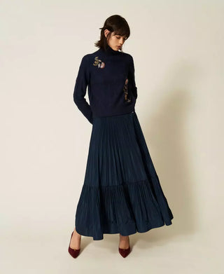 Floral Embroidered Wool Turtleneck Sweater