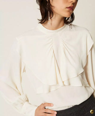 Silk Blend Ruffle Blouse