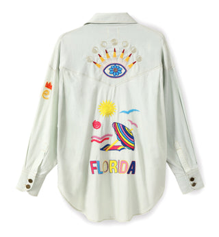 Blue Embroidered Button Down Shirt – Statement Casual & Vacation Top