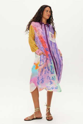 Colorful Mixed Print Midi Shirt Dress