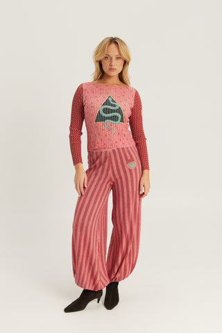 Ray Metallic Boat Neck Rib Knit Sweater