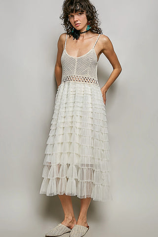cream crochet dress Pol Clothing Crochet Lace Ruffle Midi Dress – SeeSaw Boutique