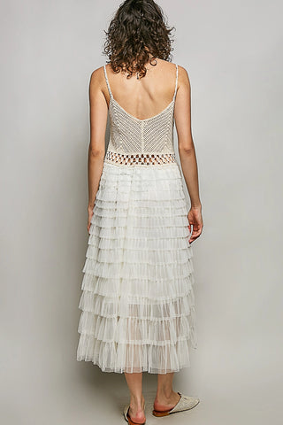 Crochet Lace Ruffle Midi Dress