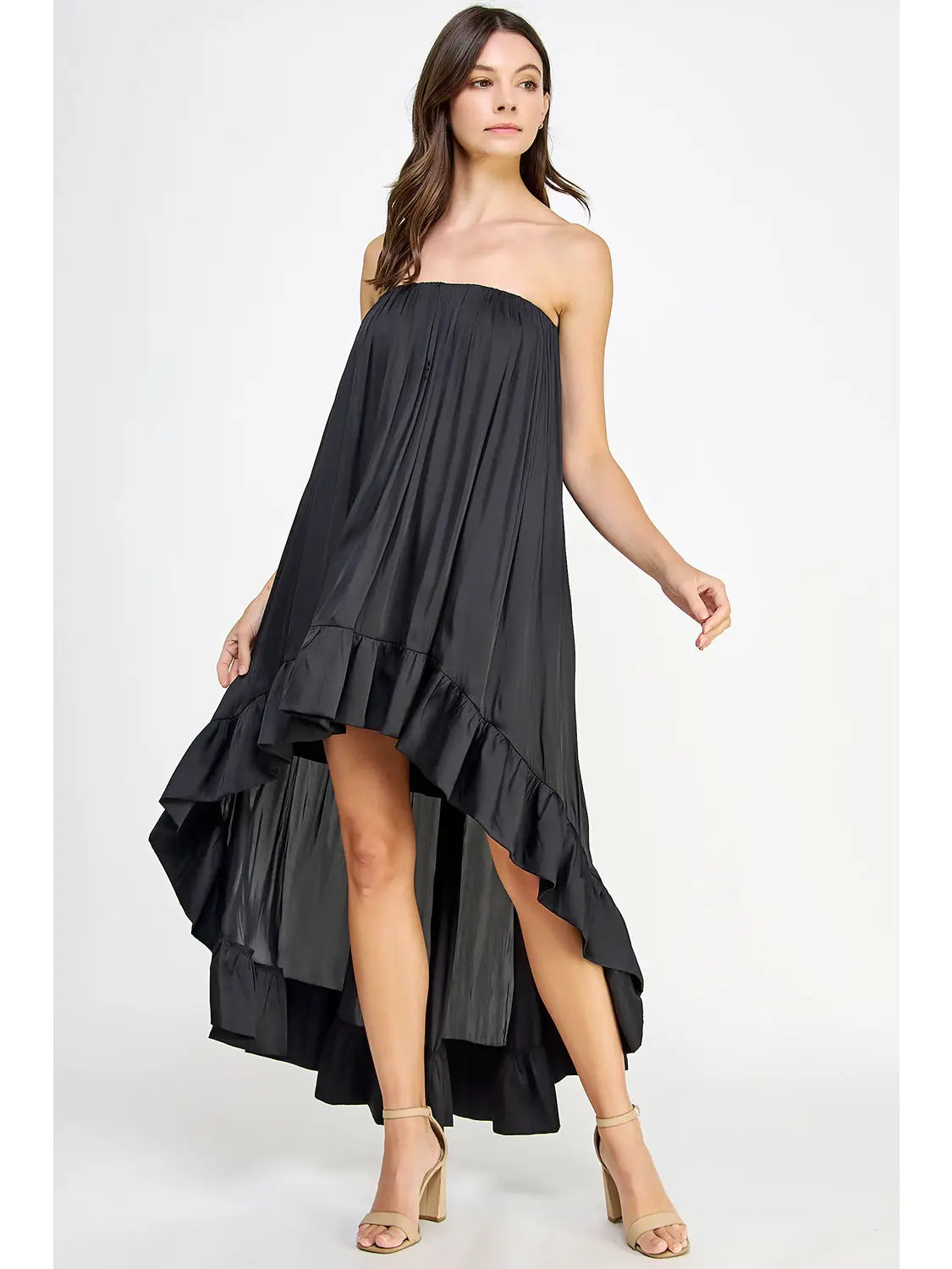 Black Strapless Satin High Low Dress for Women – SeeSaw Boutique