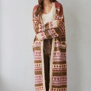 Printed Long Knit Cardigan