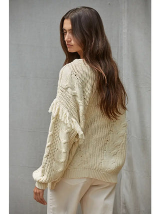 Cable Knit Fringe Pullover Sweater
