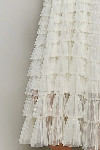 Crochet Lace Ruffle Midi Dress