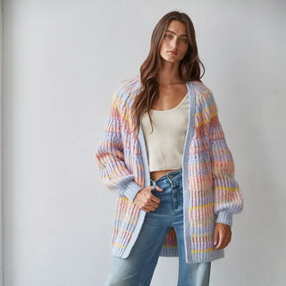 Colorful Striped Chunky Knit Cardigan