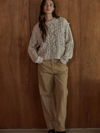 Cable Knit Wool Blend Pullover Sweater