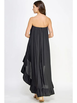 Black Strapless High Low Satin Dress