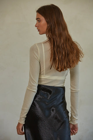 Knit Polyester Spandex Lurex Mock Neck Bodysuit