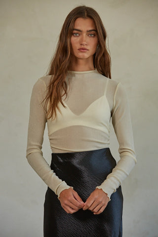 Knit Polyester Spandex Lurex Mock Neck Bodysuit