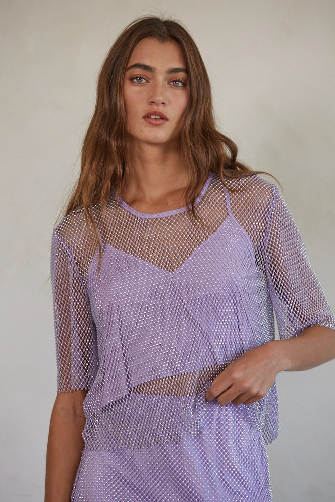 Rhinestone Fishnet Crop Top | Sheer Going Out Top | SeeSaw Boutique