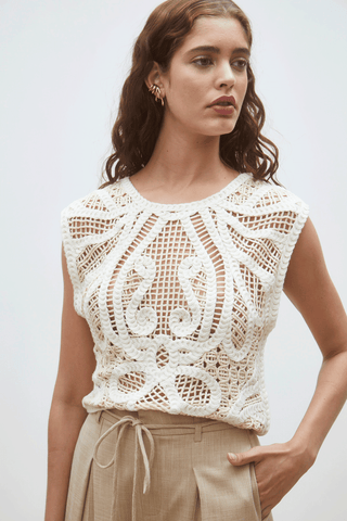 Cream Crochet Sleeveless Top – Beach / Vacation Outfit
