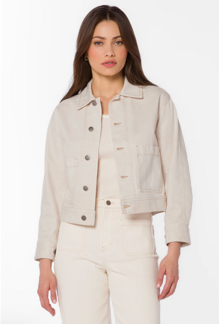 Ivory Cropped Denim Jacket – Lightweight Neutral Jacket