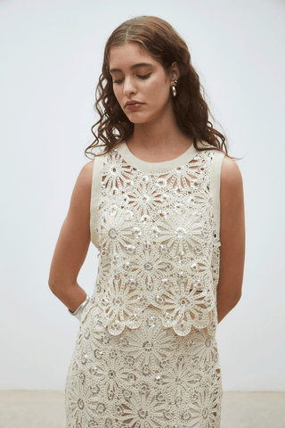 Crochet Lace Sleeveless Top – Romantic Spring Statement Blouse