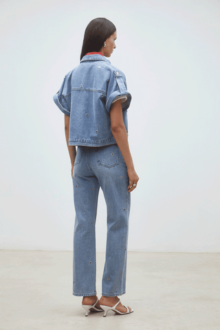 Cropped Denim Short Sleeve Jacket – Casual Chic Layering Piece