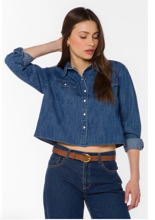 Cropped Denim Button Down Shirt – Casual Everyday Layer