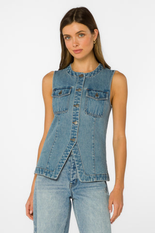 Sleeveless Denim Button-Front Vest