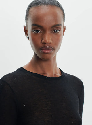 Lightweight Wool Sequin Crewneck Top