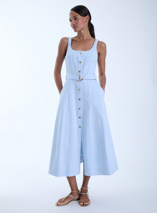 Sky Blue Denim Midi Dress