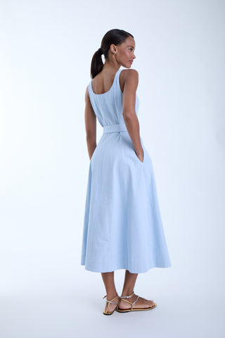 Sky Blue Denim Midi Dress