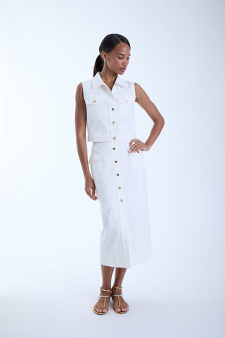 White Denim Midi Skirt