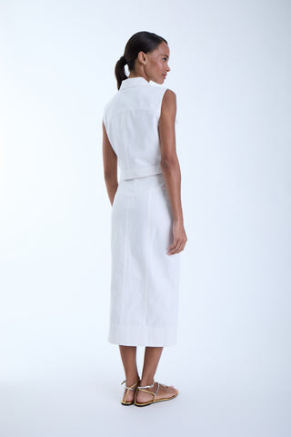 White High Rise Denim Midi Skirt