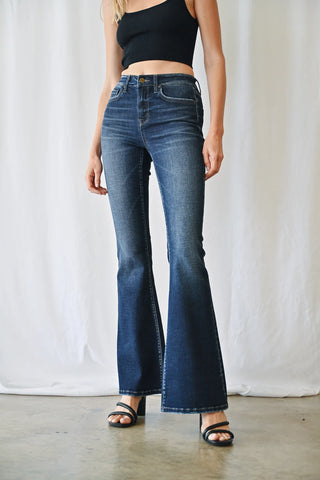 Dark Wash Mid Rise Flare Jeans