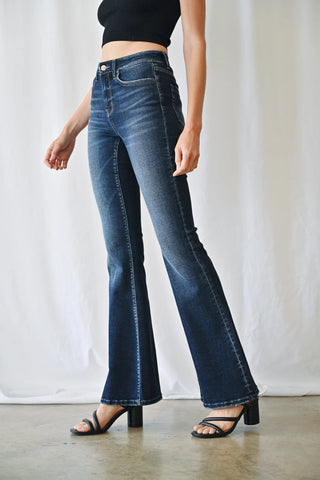 Dark Wash Mid Rise Flare Jeans
