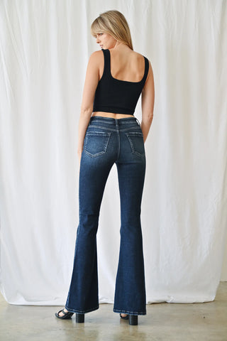 Dark Wash Mid Rise Flare Jeans