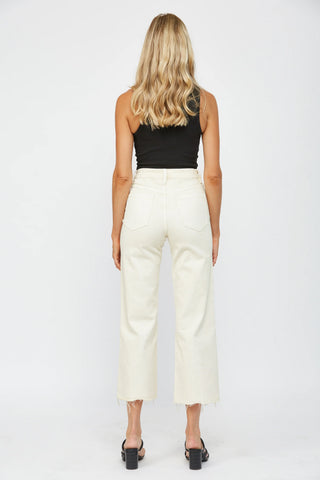 Cream High Rise Cropped Wide Leg Jeans