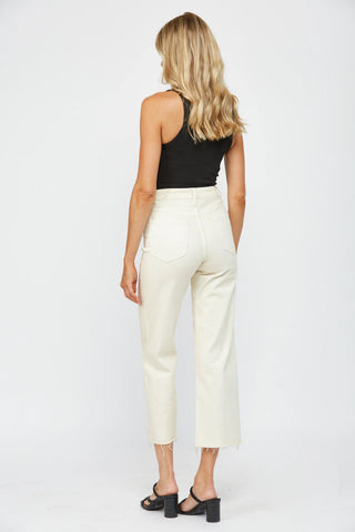 Cream High Rise Cropped Wide Leg Jeans