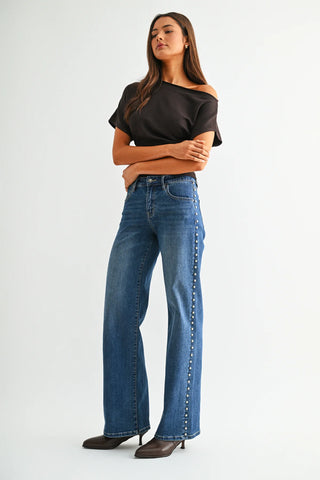 Stud Side Wide-Leg Jeans