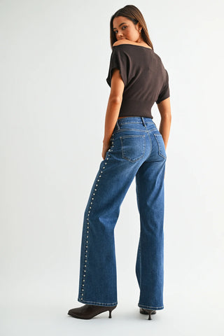 Stud Side Wide-Leg Jeans